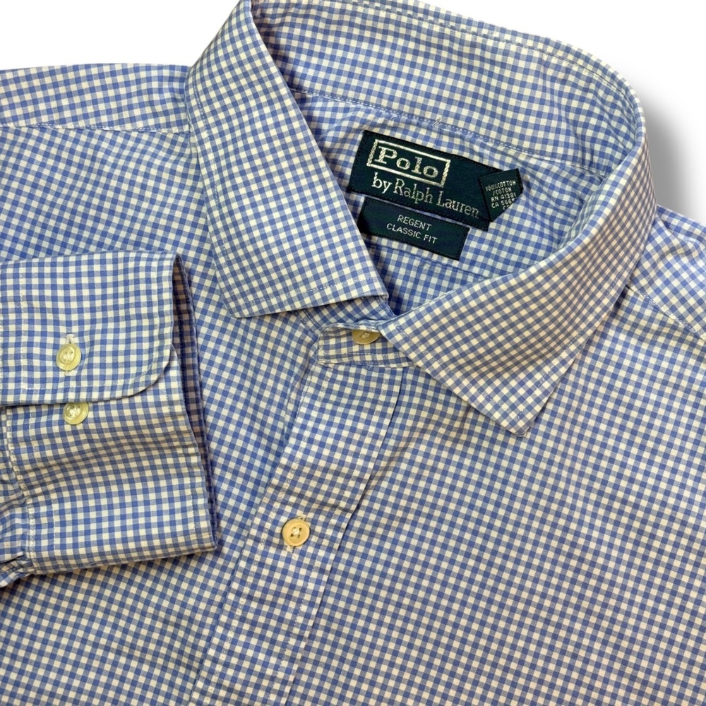 Polo Ralph Lauren Button Down Shirt Men 18 XL Blue Gingham Regent Classic Fit